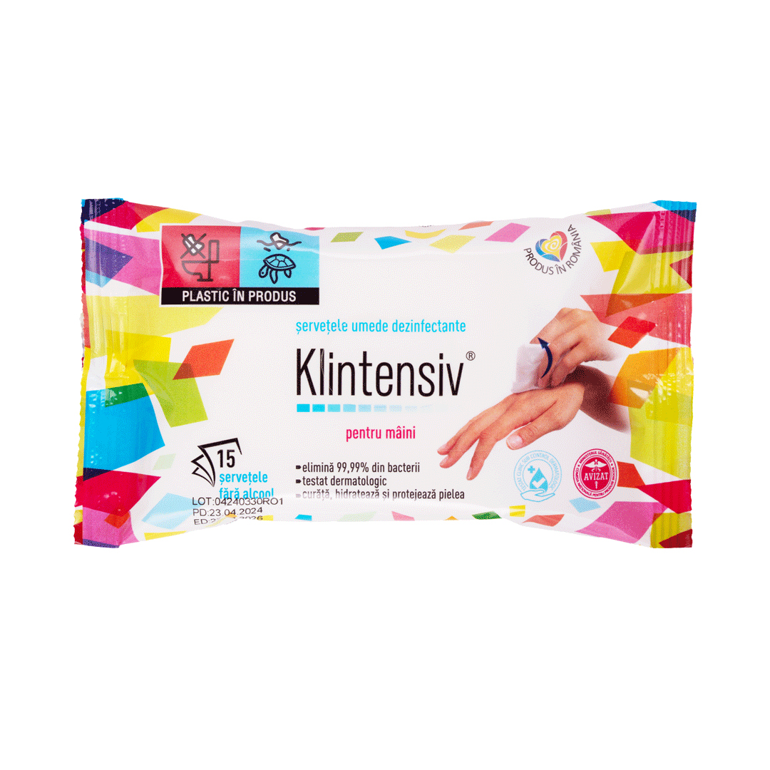 KLINTENSIV® – Servetele umede dezinfectante pentru maini 15 buc